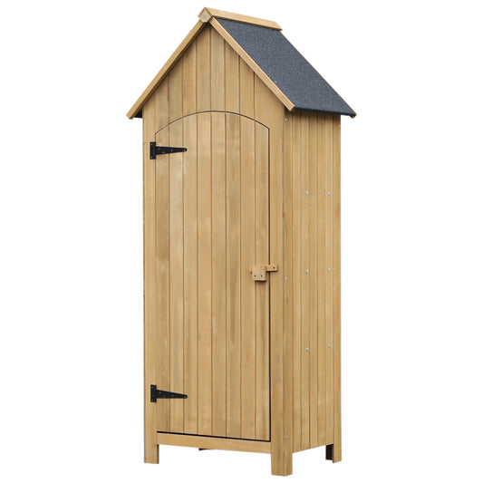 Fynco - Small Shed, Wooden Garden Storage Shed with 3 Shelves, Outdoor Tool Storage Cabinet with Tilt Roof and Lockable Door, 77.5 x 54.2 x 179.5 cm, Natural