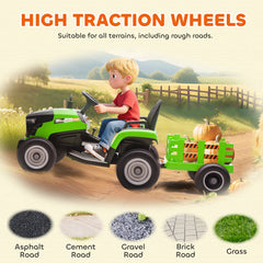 AIYAPLAY 12V Ride on Tractor and Trailer with Remote Control, Music, Shifter, Start-Up Sound, for Kids Ages 3-8 Years, Green