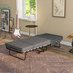 Single Steel Frame Folding Bed, with Wheels - Black/Grey