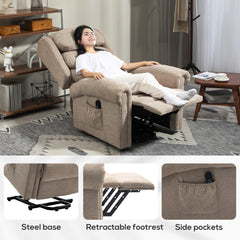 Velvet-Feel Electric Riser Recliner Chair - Khaki