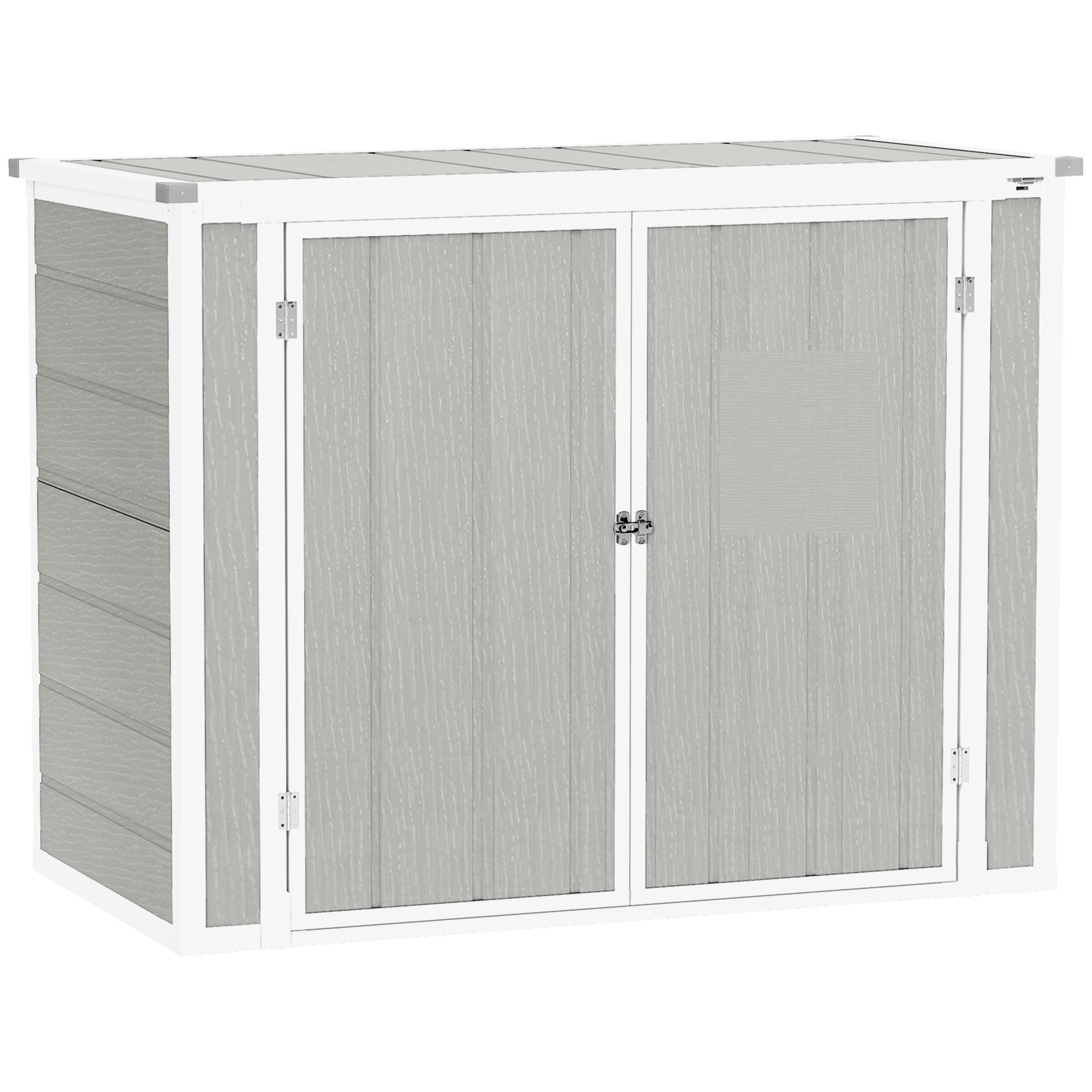4.7 x 2.5FT Garden Shed, Lockable Outdoor Storage with Openable Lid, Small Shed for 2 Trash Cans, Tools, Patio, Light Grey