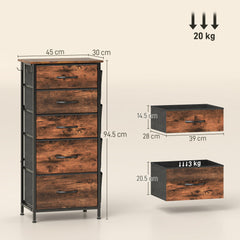 Chest of Five Fabric Drawers - Rustic Brown