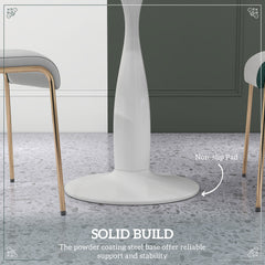 Small 2-Person Dining Table, Elegant Design Table with Steel Base and Non-slip Foot Pad, White and Grey