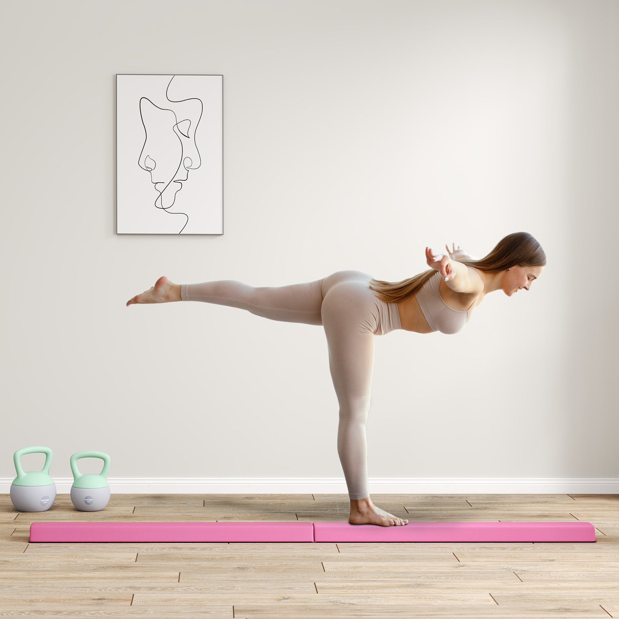 SPORTNOW 7.7ft Folding Gymnastics Beam, Floor Balance Beam for Kids with Anti-Slip Base, Gymnastics Equipment for Home, Pink