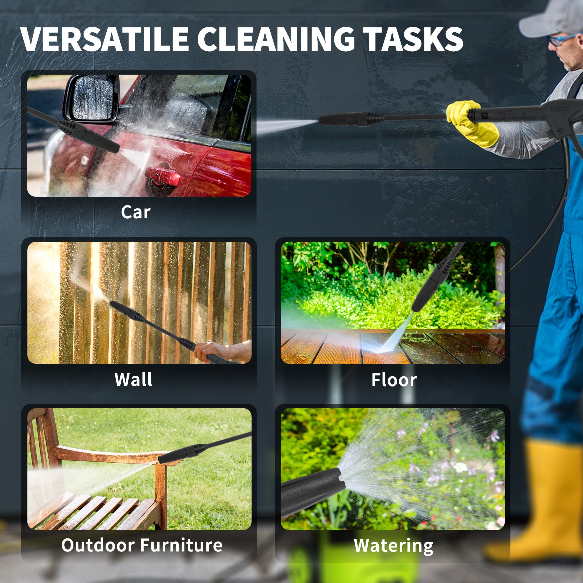 1800W High Pressure Washer, 150 Bar Pressure, 420 L/h Flow, Portable Power Washer Jet Wash Cleaner with Adjustable Nozzle, 6M Hose, Hose Reel, Steel Handle for Home Patio Car Driveway, Green