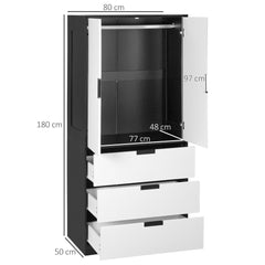 2 Door Wardrobe, Modern Wardrobe with 3 Drawers and Hanging Rod for Bedroom, Black
