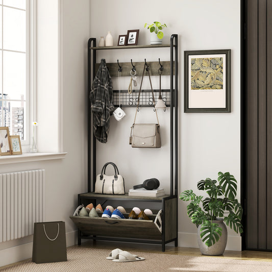 5-In-1 Industrial-Style Hallway Tree - Grey/Black