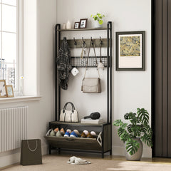 5-In-1 Industrial-Style Hallway Tree - Grey/Black