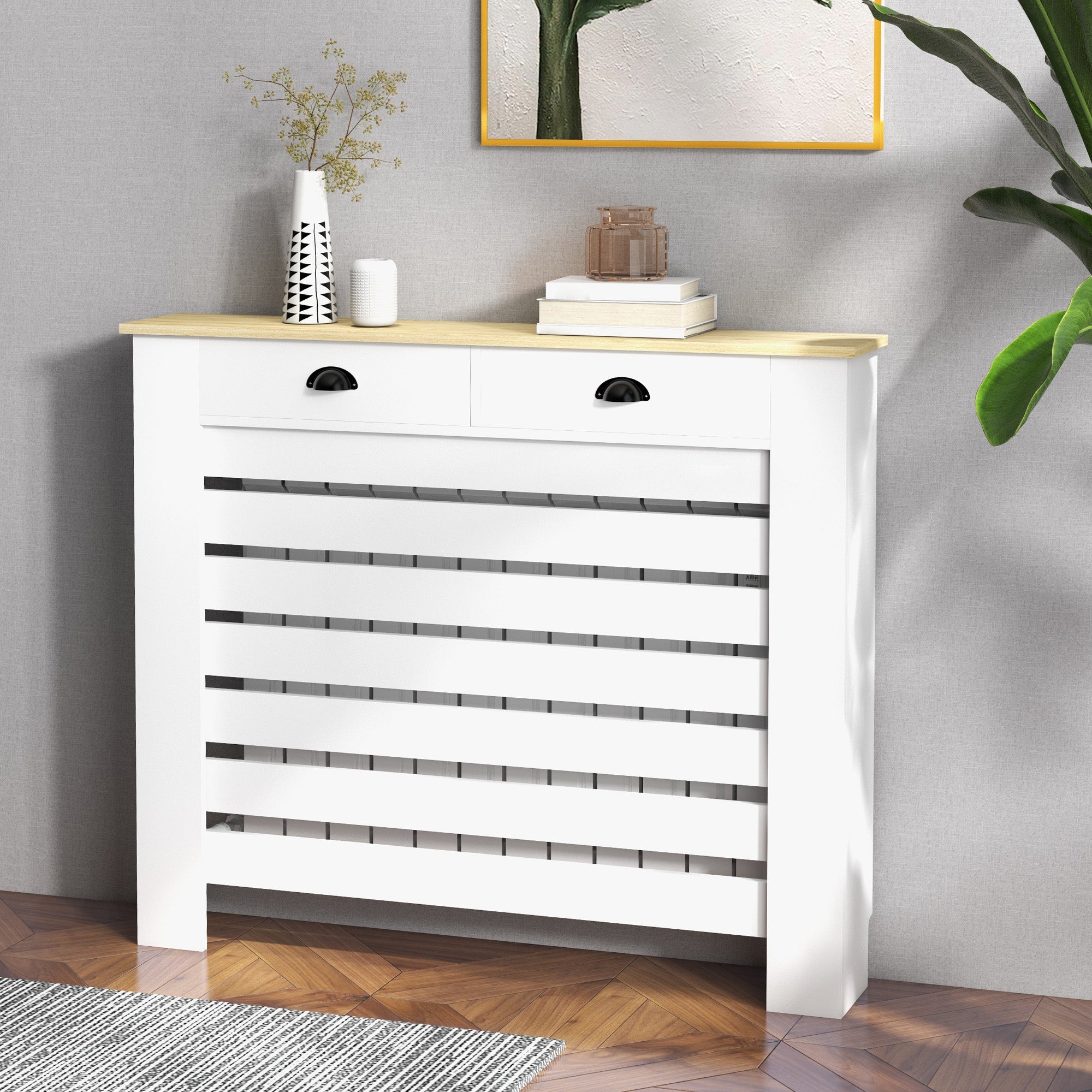Fynco - 95.5H x 111Wcm Radiator Cover, with Drawer - White