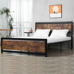 King Size Metal Bed Frame with Headboard & Footboard, Strong Slat Support Full Bed Frame w/ Underbed Storage Space, Bedroom Furniture For Adults