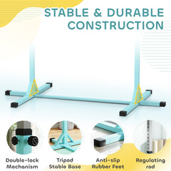 Height Adjustable Gymnastics Horizontal Bar for Kids, Children Junior Kip High Bar Fitness, Light Blue