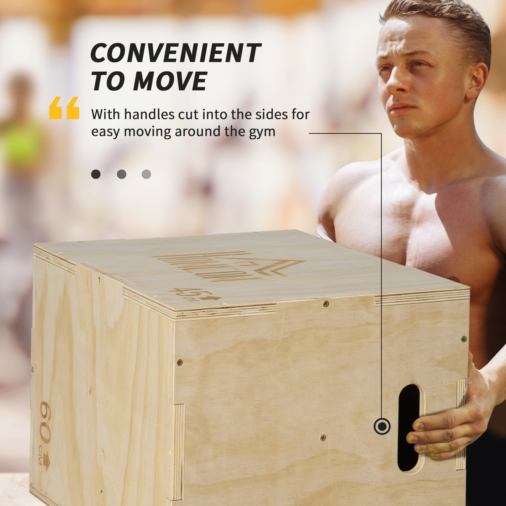 3-in-1 Wooden Plyo Box, Plyometric Jump Box with Handle Openings for Home Gym, Workout Training, Natural
