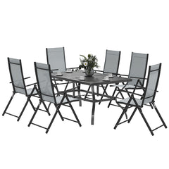 Seven-Piece Steel Outdoor Dining Set, with Parasol Hole - Grey