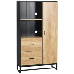 Kitchen Cupboard, Freestanding Storage Cabinet with Soft Close Door, Microwave Stand with Adjustable Shelves and Drawers, for Living Room, Dining Room, 160cm, Natural and Black