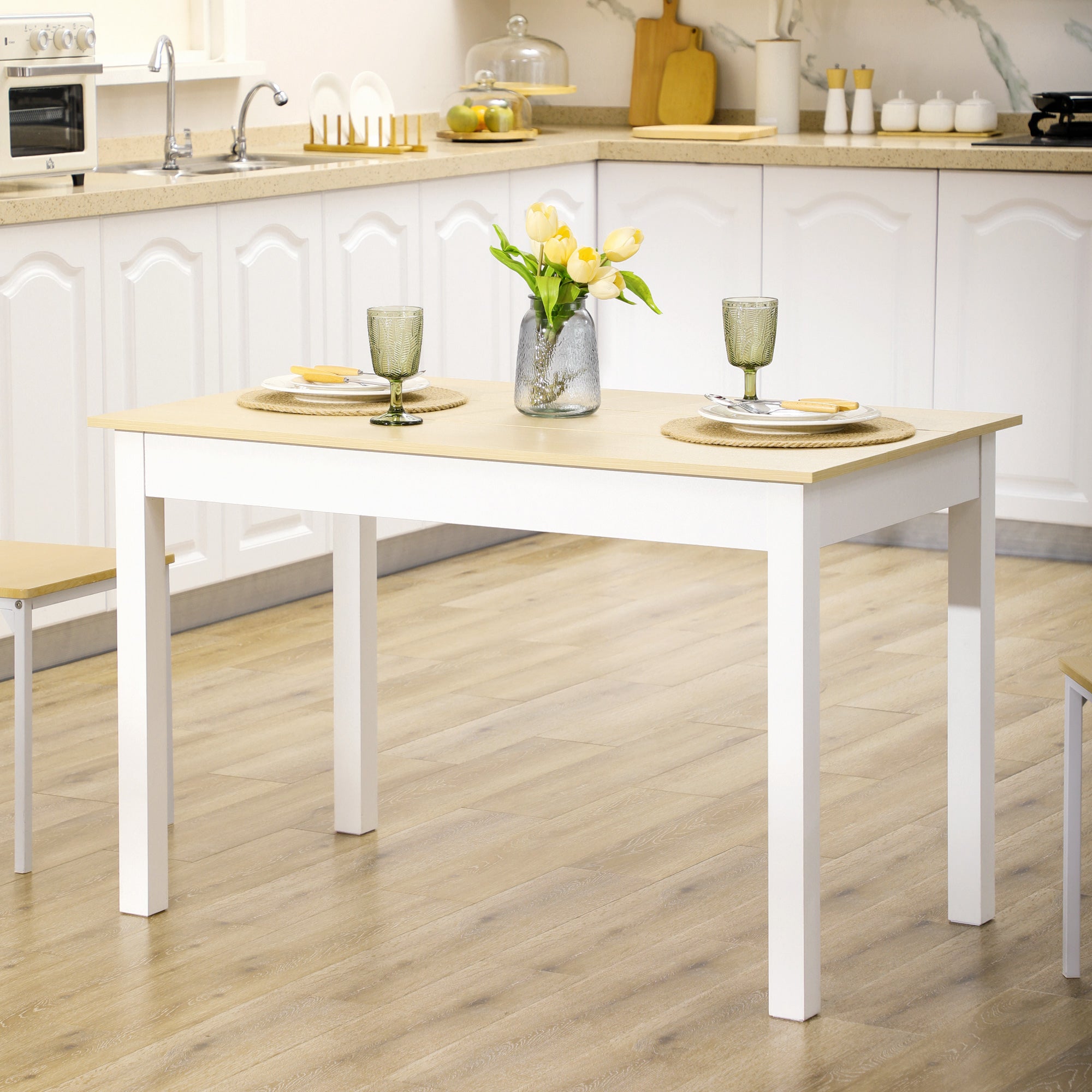 Dining Table for 4 to 6, 120L x 70W x 75Hcm, Modern Kitchen Table with Wood Effect Tabletop, Thick Legs, for Dining Room, Kitchen, Living Room, Oak