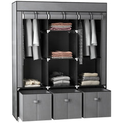 Fabric Wardrobe for Bedroom, Portable Wardrobe with 5 Shelves, 2 Hanging Rails and 3 Fabric Drawers, Foldable Closet, 125 x 43 x 162.5cm, Dark Grey
