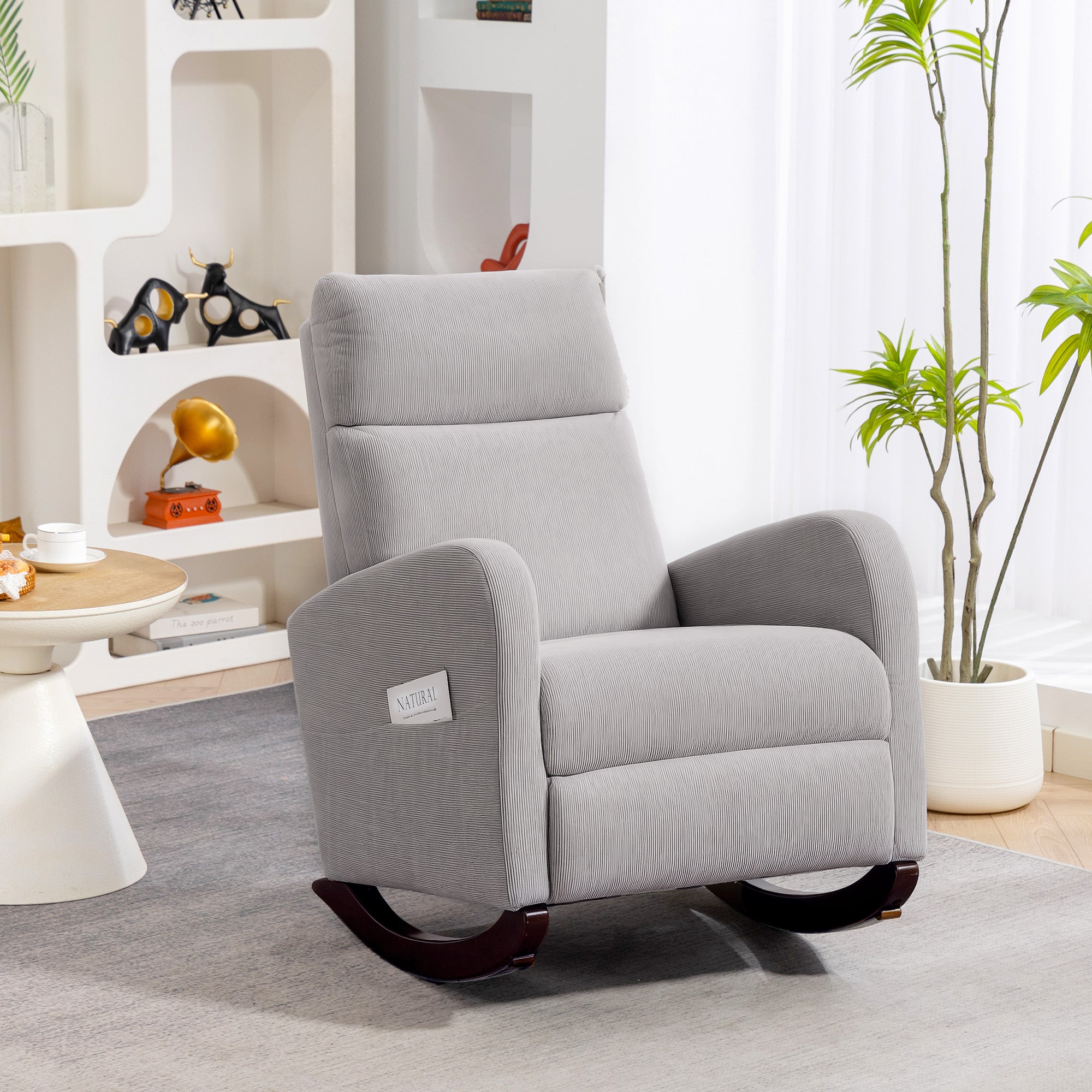 Fynco - Corduroy Rocking Armchair - Grey