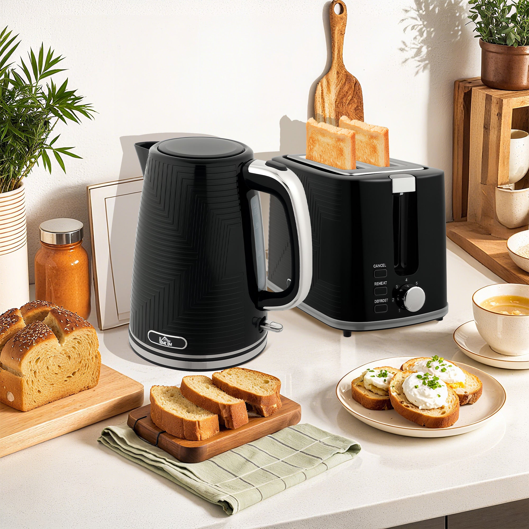 Fynco - Modern Kettle and Toaster Set - Black
