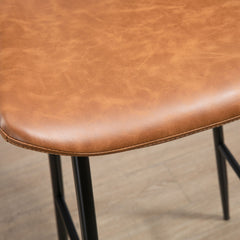 Bar Stools Set of 2, PU Leather Upholstered Bar Chairs, Breakfast Kitchen Counter Chairs with Backs, Steel Legs and Footrests for Dining Room, Brown