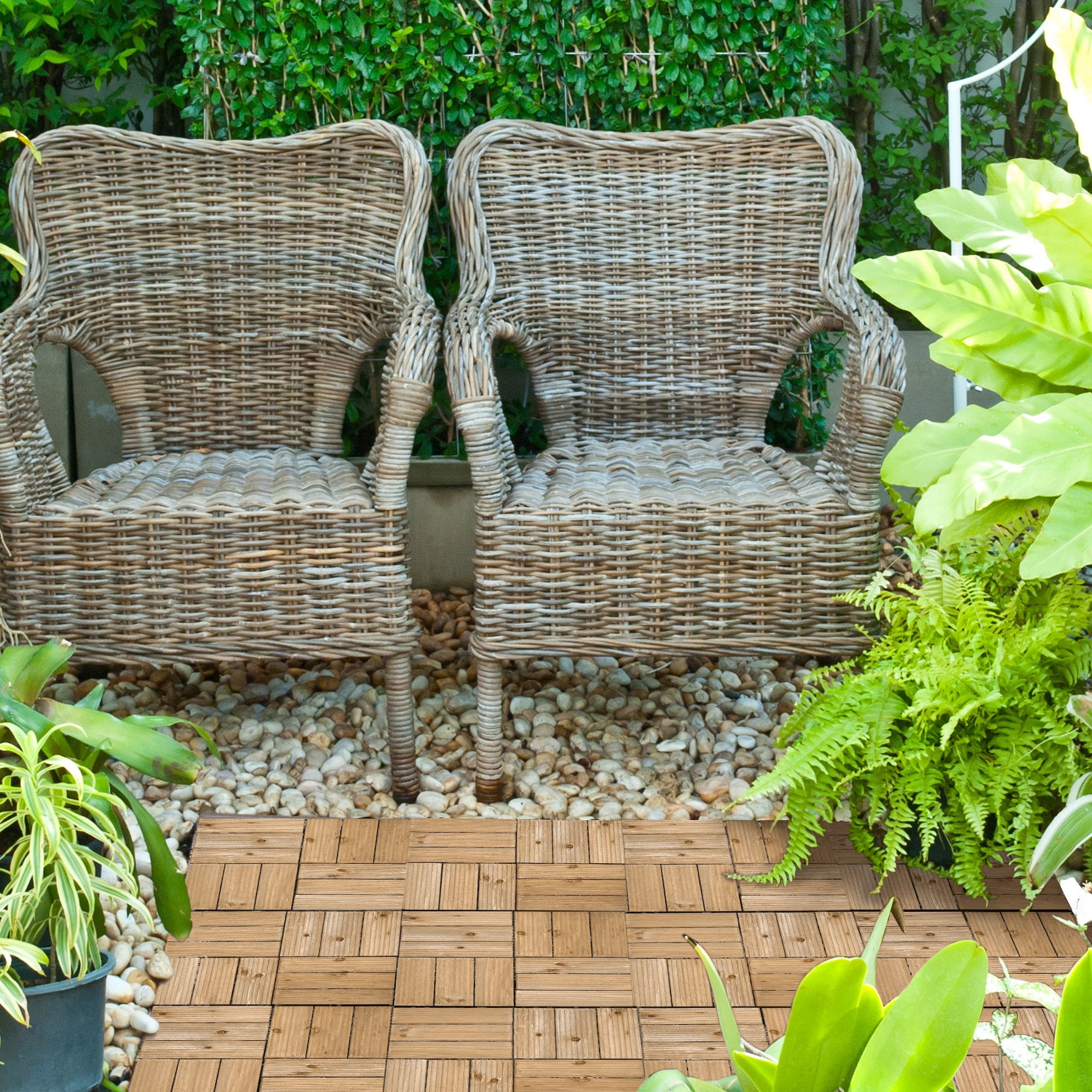 27 Pcs Wooden Interlocking Decking Tiles, Outdoor Flooring Tiles for Patio, Balcony, Terrace, Hot Tub, 30 x 30 cm per Piece, 2.5㎡ per Pack, Brown