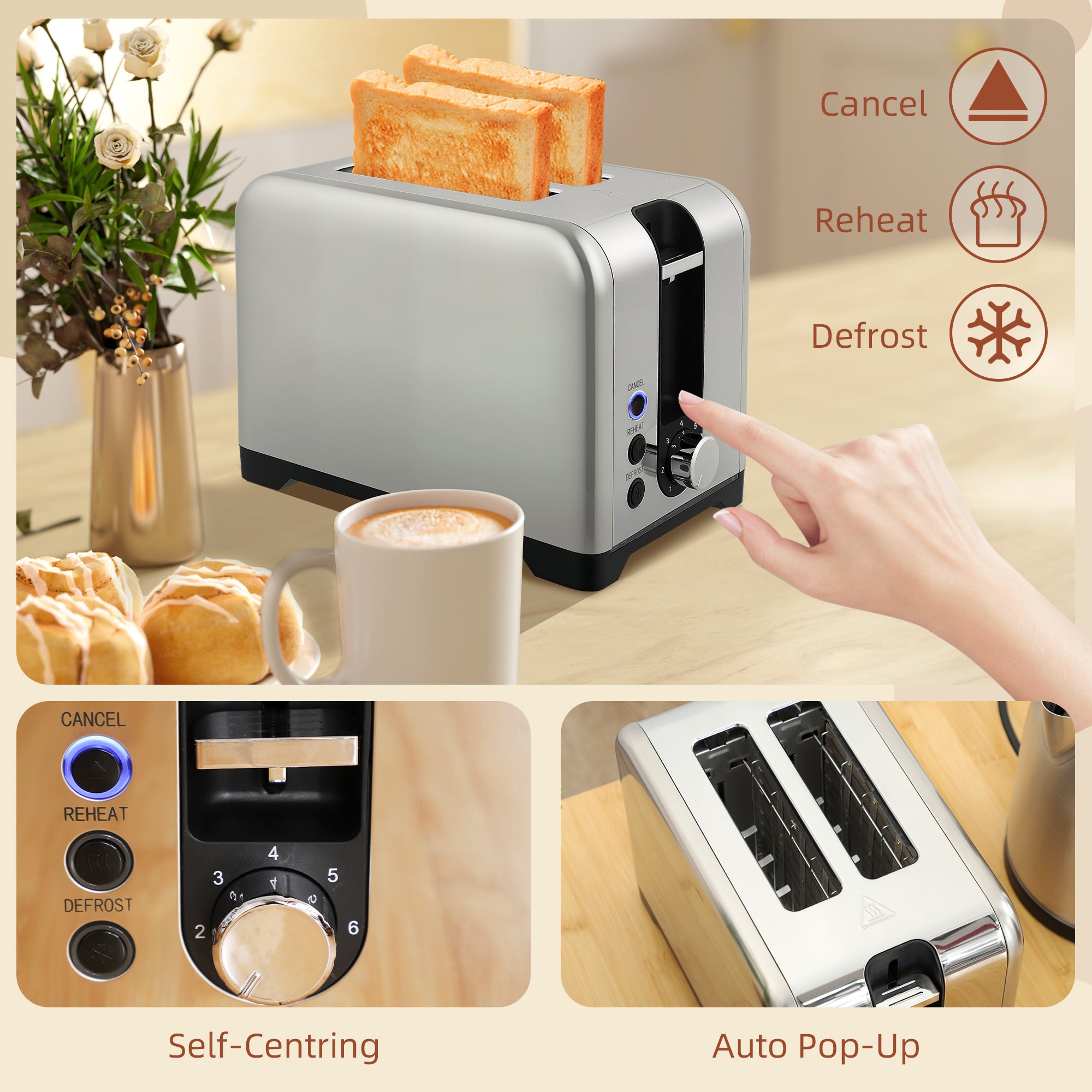 Fynco - Simple Polished Toaster and Kettle Set - Silver Tone