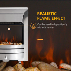 Fynco - 2KW Stainless Steel Electric Fireplace Pebble Burning Effect Heater Fire Flame Indoor Stove LED Lighting