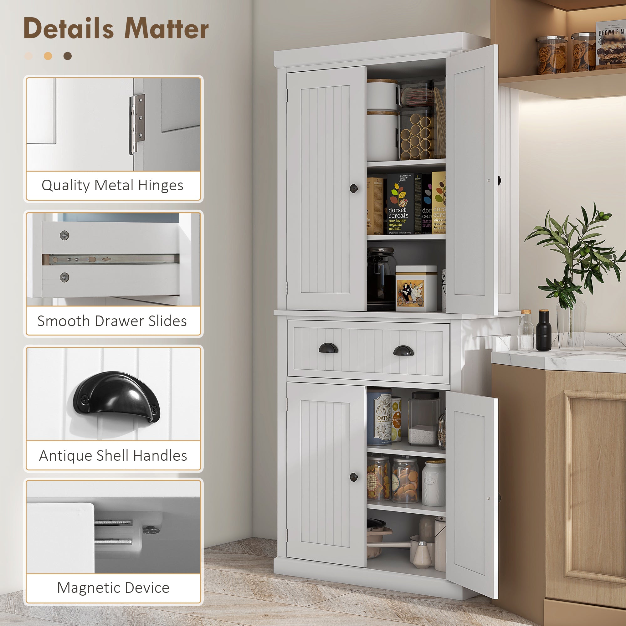 Freestanding Multi-Storage Kitchen Cabinet - White