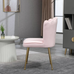 Shell Dining Chairs Set of 2, Upholstered Kitchen Chairs with Gold Metal Legs and Backrest, Velvet Fabric Lounge Leisure Chairs for Living Room, Reception Room, Pink