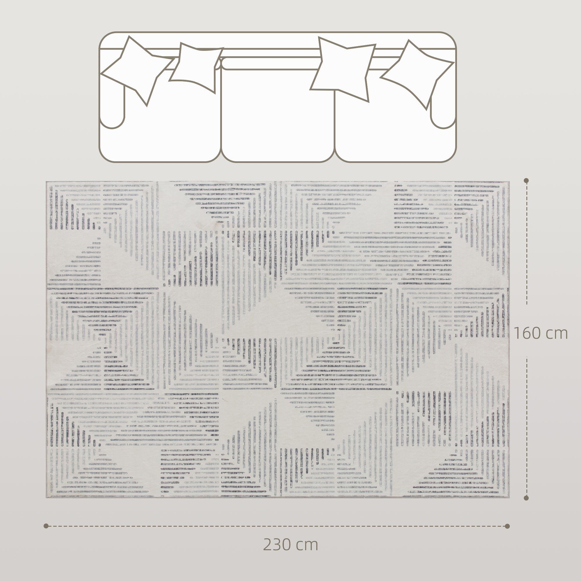 Fynco - Modern Area Rug, Geometric Pattern Non-Slip Washable Rug, Soft Floor Carpet for Living Room, Bedroom, Dining Room, Home Office, 230 x 160 cm, Grey