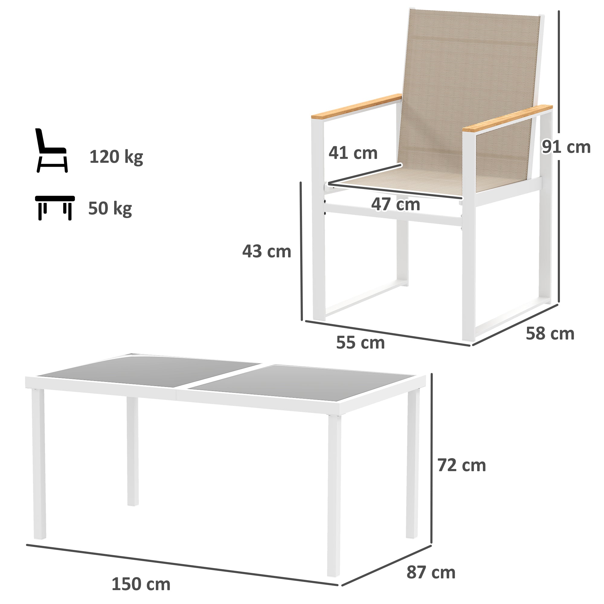 5 Piece Garden Furniture Set with 4 Armchairs and Tempered Glass Table Top, for Deck, Balcony