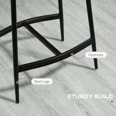Breakfast Bar Stools Set of 2, Microfibre Upholstered Barstools, Industrial Bar Chairs with Curved Seat and Steel Frame for Dining Room, Kitchen, Grey