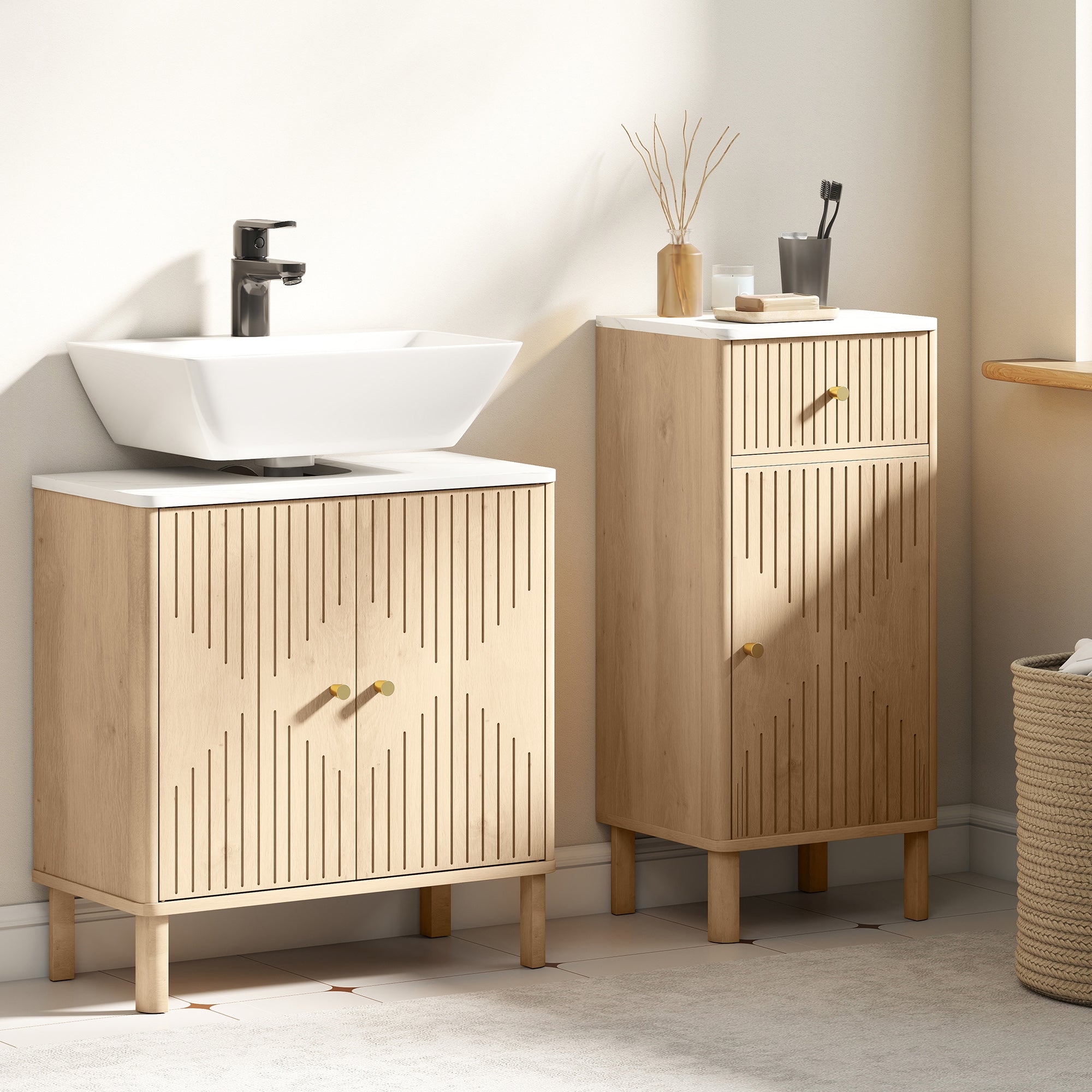Fynco - Under Sink Bathroom Cabinet for Basin without or with Pedestal - Oak