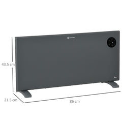 Fynco - 2000W Electric Convector Heater, Freestanding or Wall Mounted, Space Heater with Adjustable Thermostat, Timer, Grey