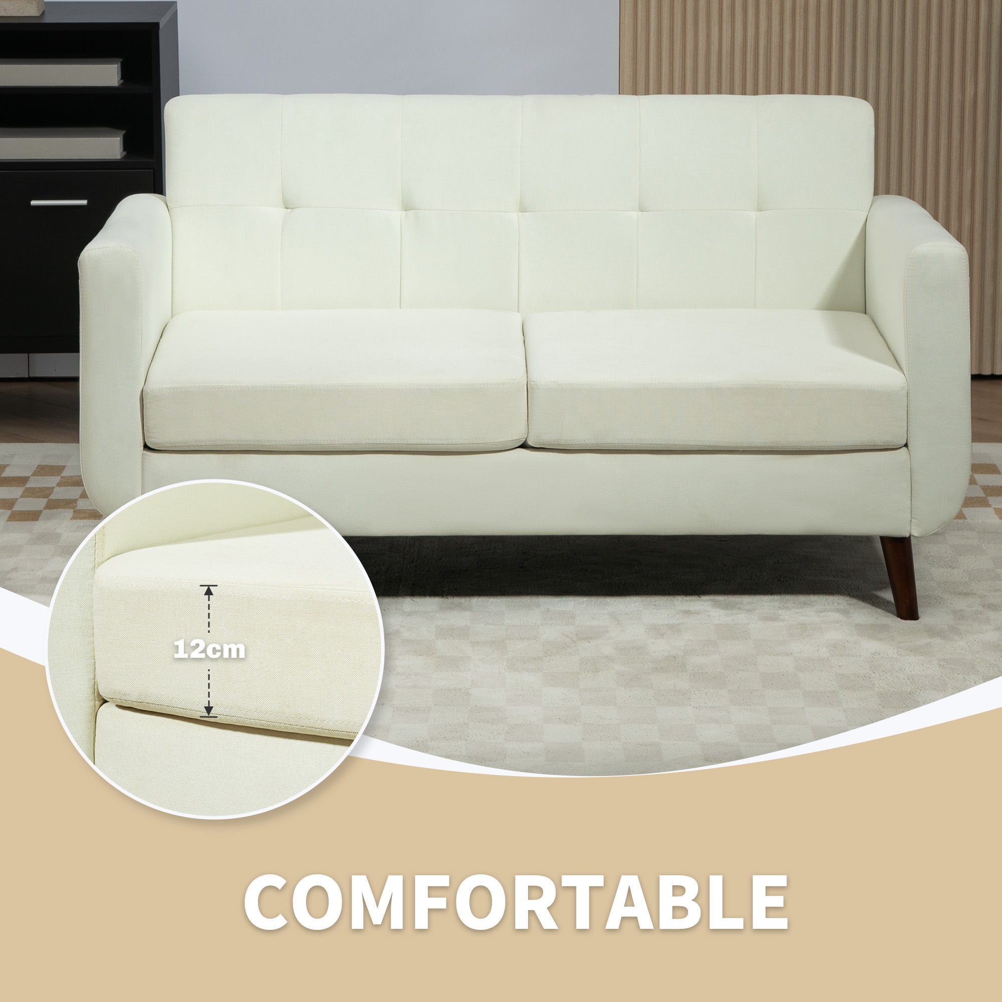Two-Seater Linen-Look Sofa - Cream