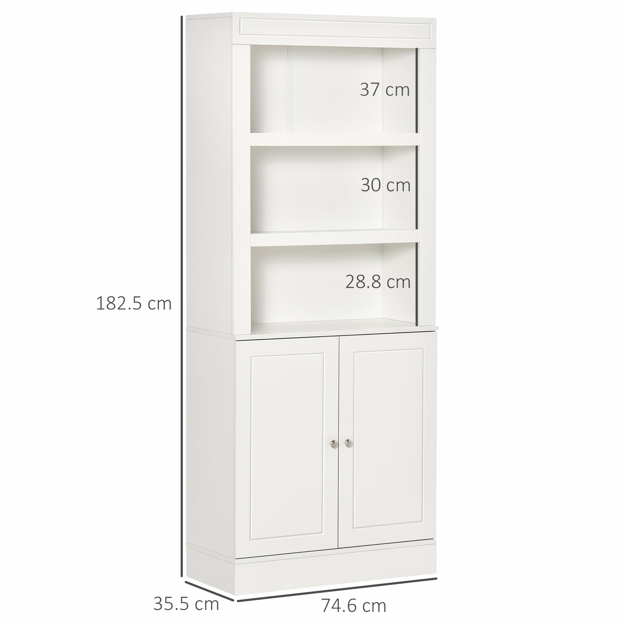 Kitchen Cupboard with 6-tier Shelving, Freestanding Storage Cabinet, Pantry Cupboard with 3 Open Compartments and Double-door Cabinet with Adjustable Shelves, White