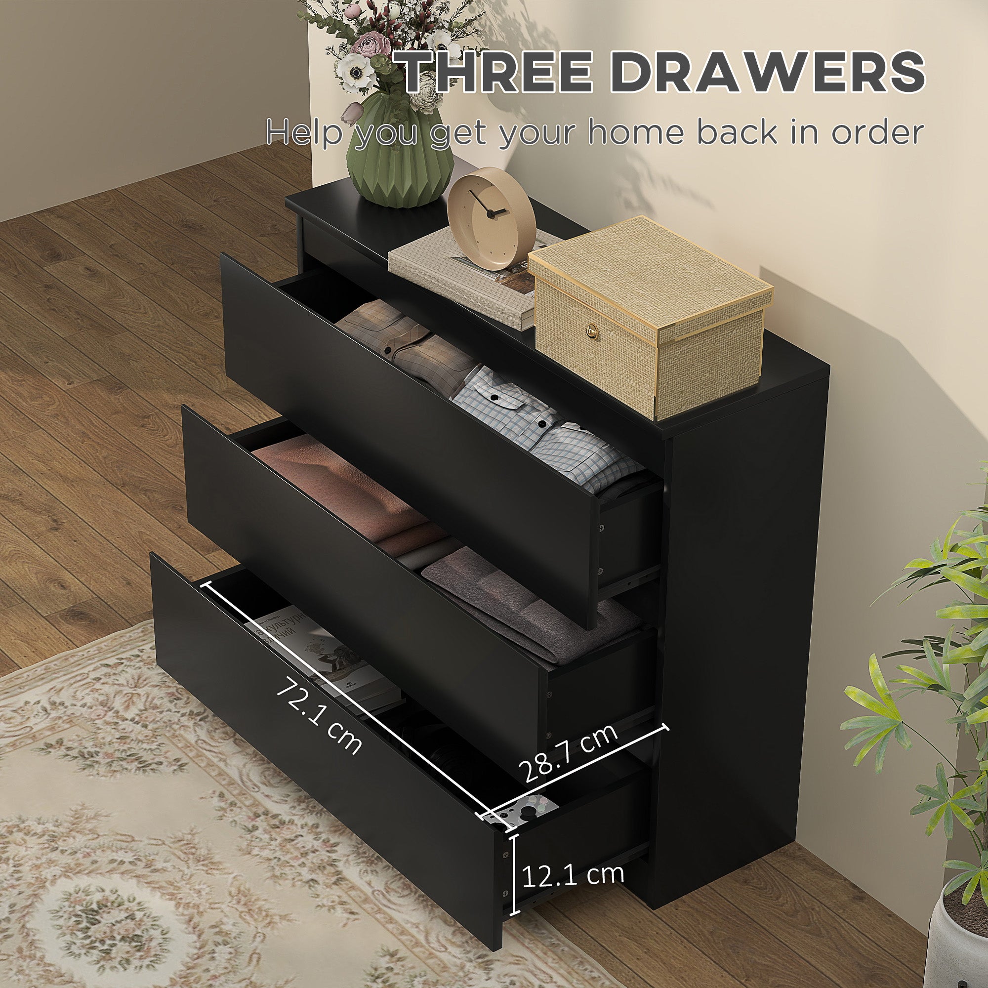 Chest of Three Drawers - Black