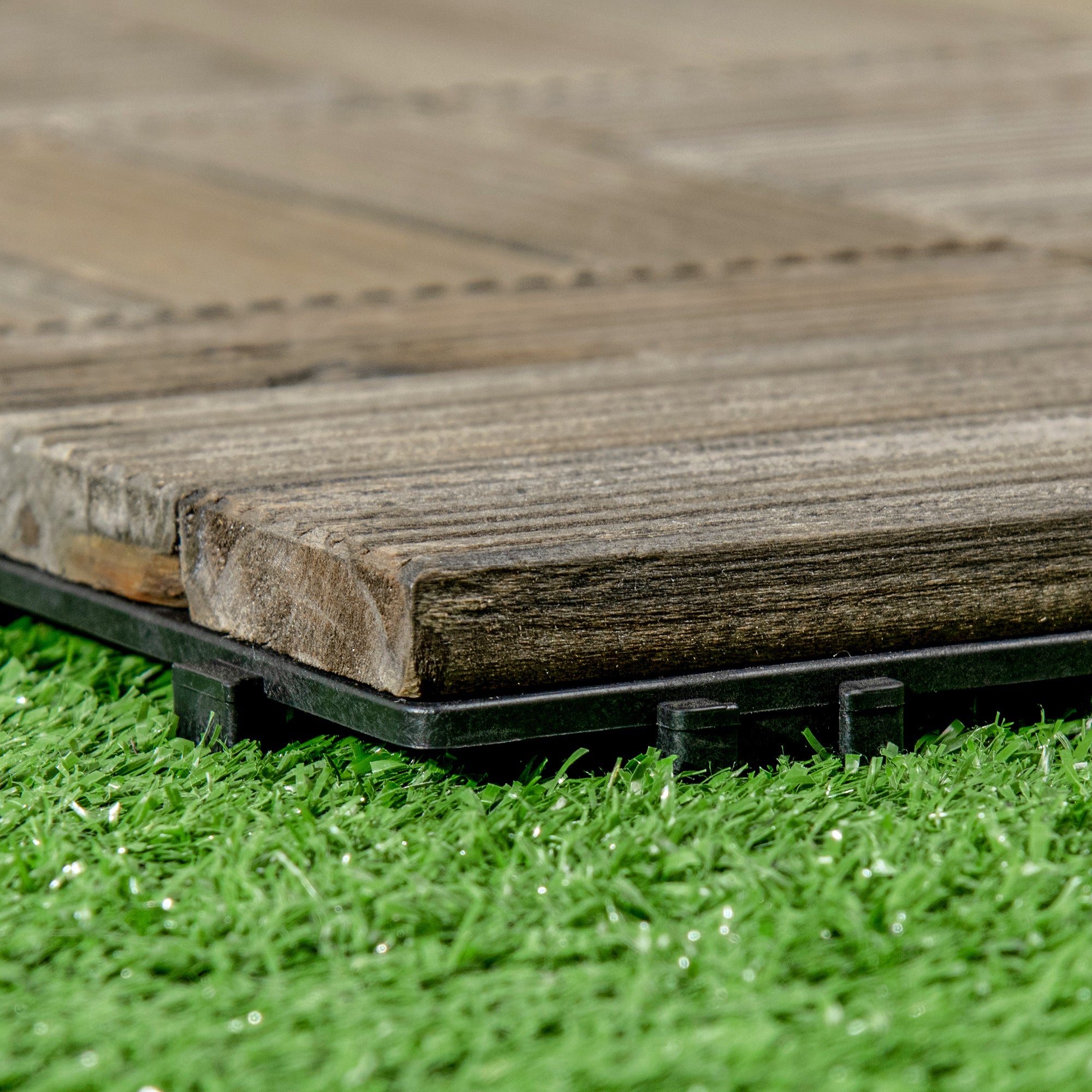 27 Pcs Wooden Interlocking Decking Tiles, Outdoor Flooring Tiles for Patio, Balcony, Terrace, Hot Tub, 30 x 30 cm per Piece, 2.5㎡ per Pack, Charcoal Grey