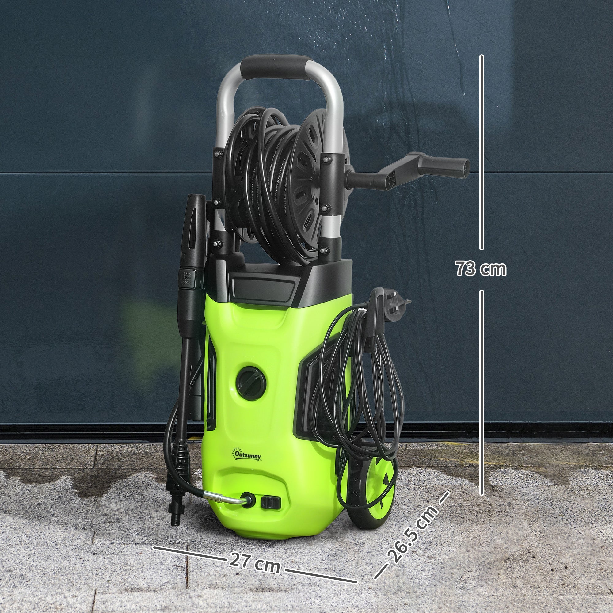 1800W High Pressure Washer, 150 Bar Pressure, 420 L/h Flow, Portable Power Washer Jet Wash Cleaner with Adjustable Nozzle, 6M Hose, Hose Reel, Steel Handle for Home Patio Car Driveway, Green