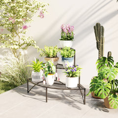 Fynco - Three-Tier Corner Metal Plants Shelves - Black