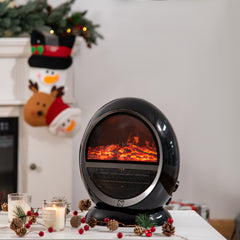 Fynco - Freestanding Electric Fireplace Indoor Space Table Top Heater with Realistic Flame Effect, Rotatable Head, Overheating Protection, 1500W, Black