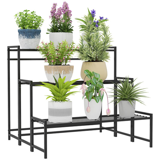 Fynco - Three-Tier Metal Plant Shelf - Black