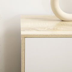 Bedroom Chest of Drawers, Wide 6-Drawer Dresser, Storage Drawer Unit with Wood Legs for Living Room, White and Light Brown