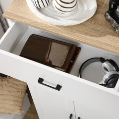 Freestanding Kitchen Cupboard, Nordic Storage Cabinet with Drawer, Doors and Open Countertop for Living & Dining Room, 130cm, White