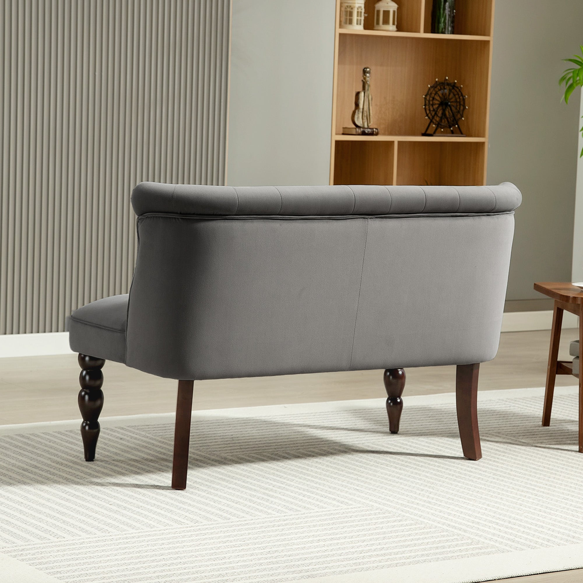 Fynco - Velvet 2 Seater Sofa, Button Tufted Wingback Loveseat with Rubber Wood Legs for Living Room, Bedroom, Charcoal Grey