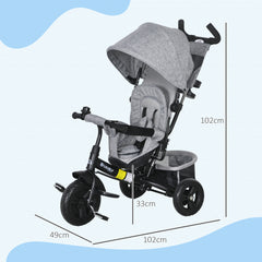 6 in 1 Kids Trike with Parent Handle, Canopy, 5-point Safety Belt, Storage, Footrest, Brake, for 1-5 Years, Grey