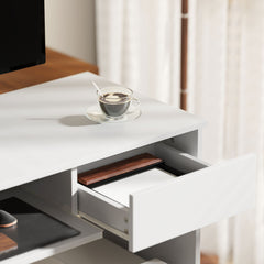 100cm Compact Computer Desk with Keyboard Tray, Home Office Desk with Drawer for Bedroom Study, White