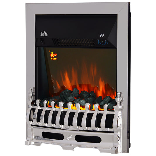 Fynco - Contemporary Electric Fireplace Coal Burning Flame Effect Inset Fire Place Space Heater Glass View LED Lighting with Remote Control, 1000W/2000W