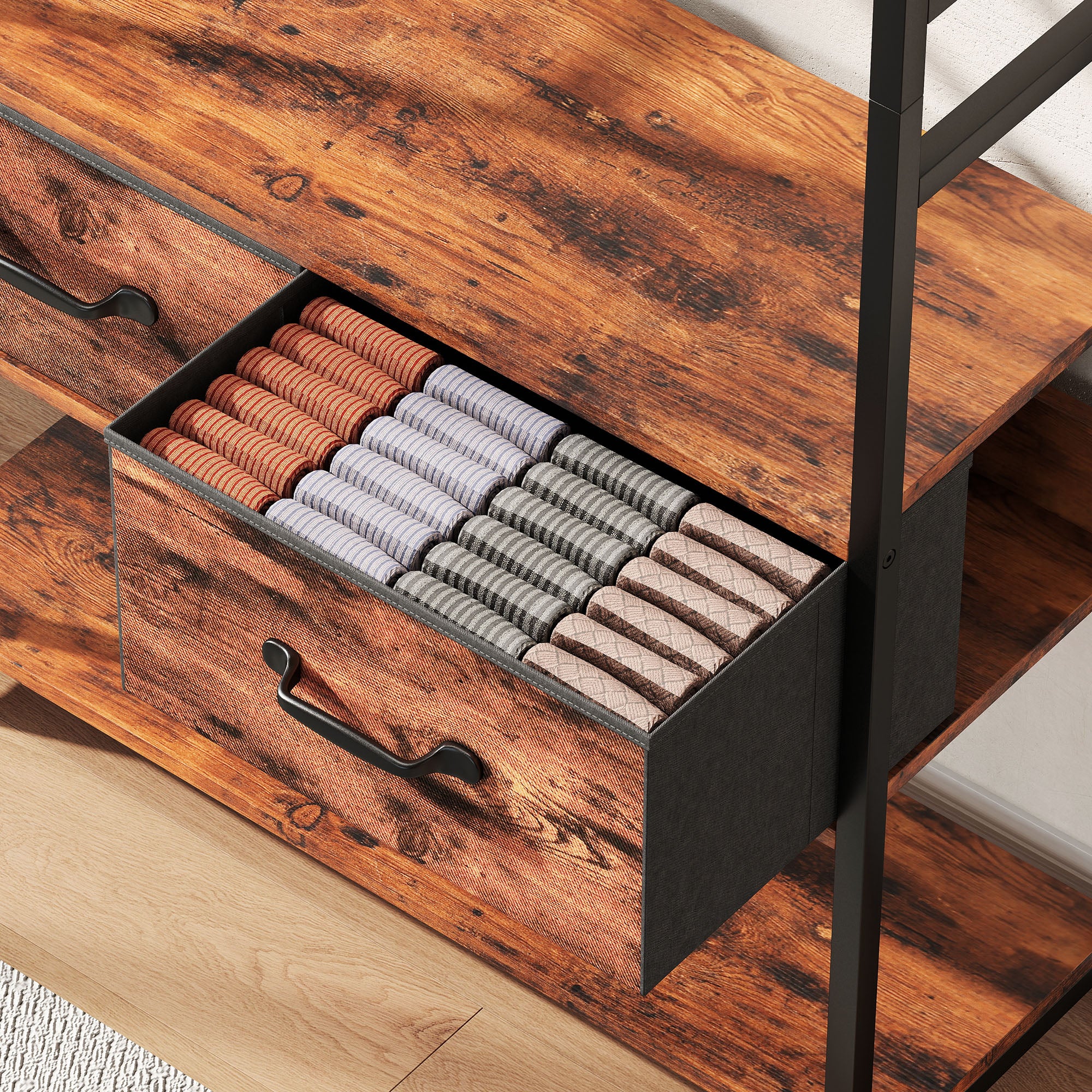 Fynco - 6-in-1 Industrial-Style Hallway Organiser - Brown/Black