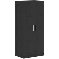 Double Panel Door Wardrobe, with Shelves - Black