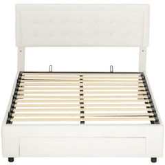 Fynco - Double Ottoman Bed Frame, with Front Drawer - Cream